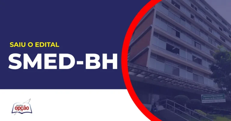 Imagem com fundo azul divulgando o Concurso SMED BH