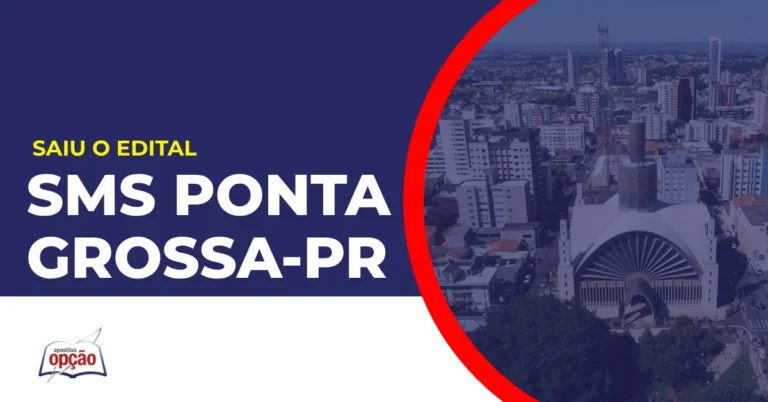 Imagem com fundo azul divulgando o Concurso SMS Ponta Grossa PR
