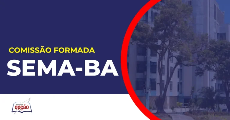 Imagem com fundo azul divulgando o Concurso Sema BA