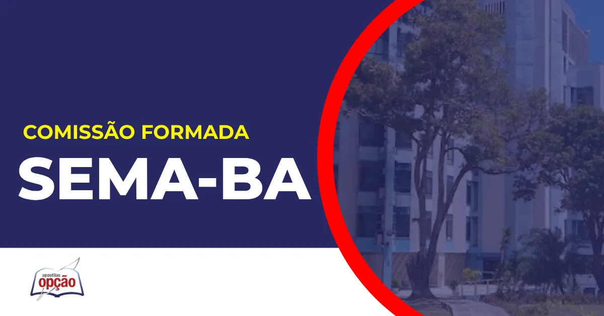 Imagem com fundo azul divulgando o Concurso Sema BA