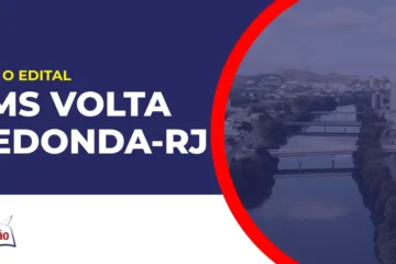 Imagem com fundo azul divulgando o Concurso SMS Volta Redonda RJ