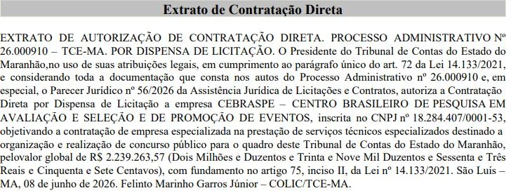Concurso TCE MA: Banca contratada! 118 vagas!