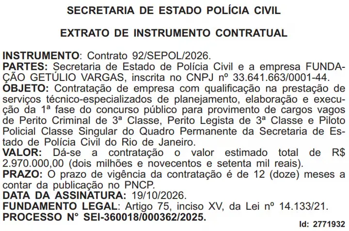 Concurso PC RJ: FGV contratada!