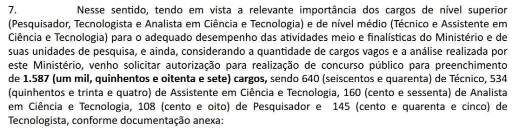 Concurso MCTI: Edital solicitado com 1.587 vagas!
