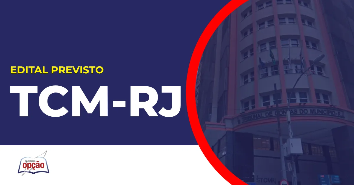 Imagem com fundo azul divulgando o Concurso TCM RJ