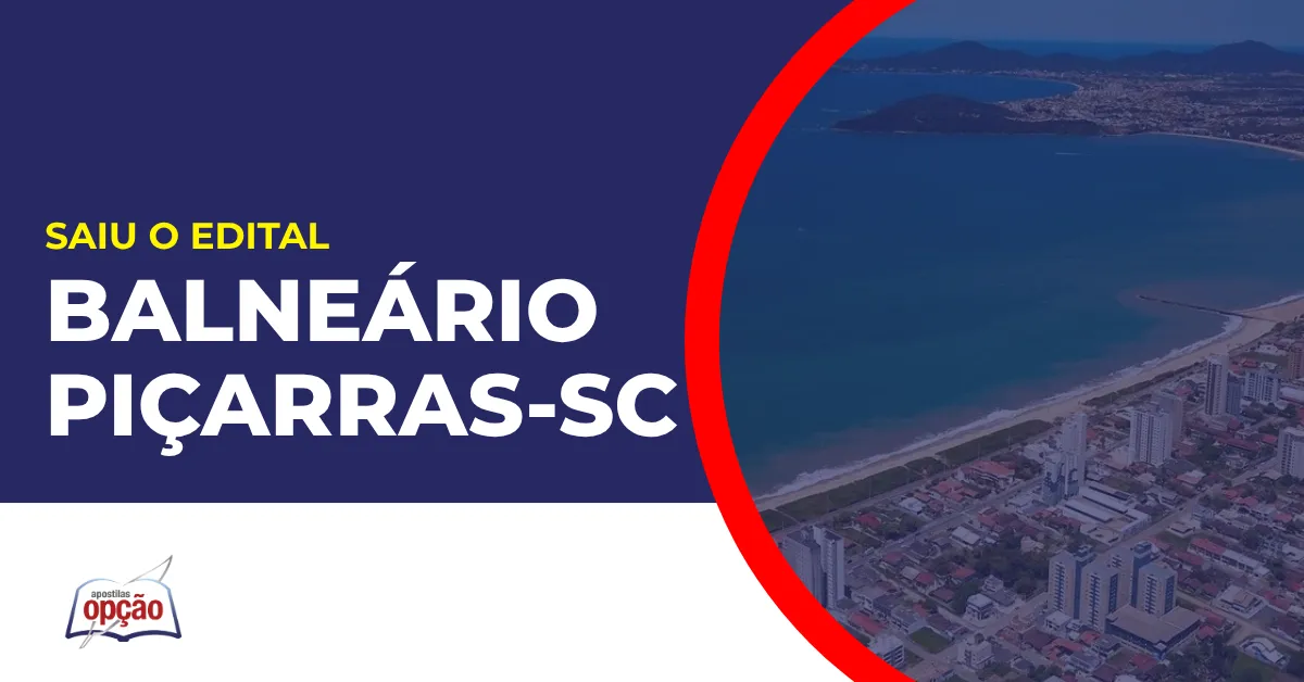 Imagem com fundo azul divulgando o Concurso Balneário Piçarras SC