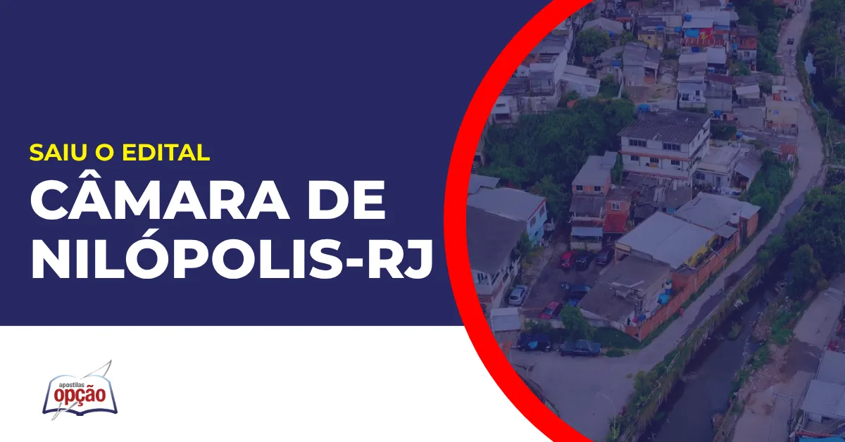 Imagem com fundo azul divulgando o Concurso Câmara de Nilópolis RJ