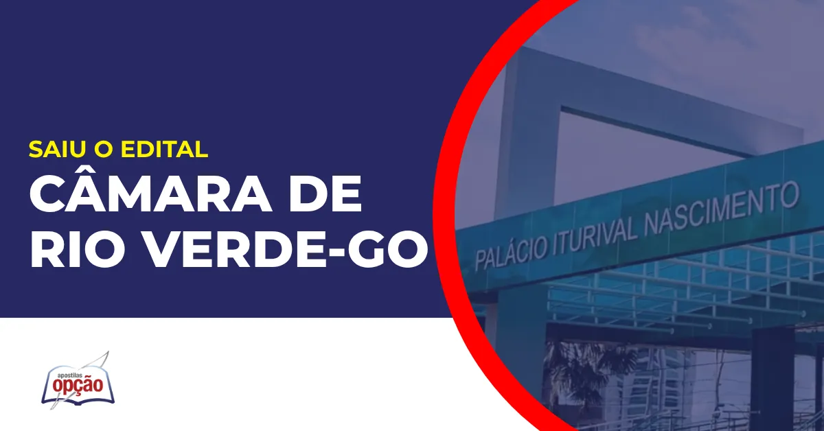 Imagem com fundo azul divulgando o Concurso Câmara de Rio Verde