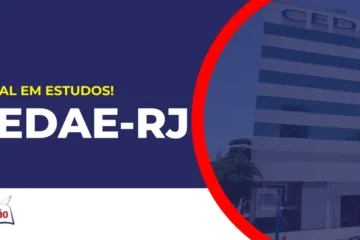 Imagem com fundo azul divulgando o Concurso Cedae RJ