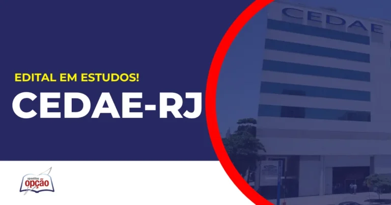 Imagem com fundo azul divulgando o Concurso Cedae RJ