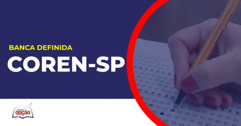 Imagem com fundo azul divulgando o Concurso Coren SP