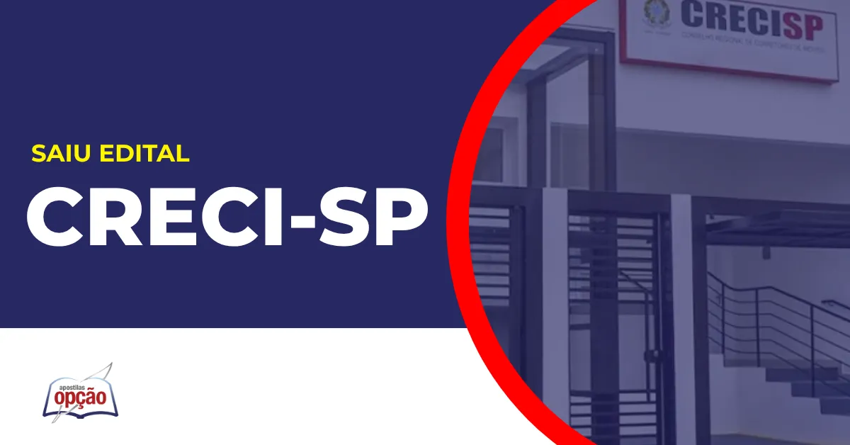Imagem com fundo azul divulgando o Concurso Creci SP