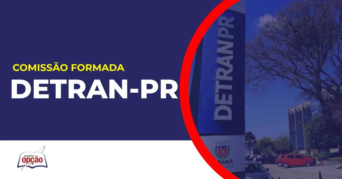 Imagem com fundo azul divulgando o Concurso Detran PR 2026