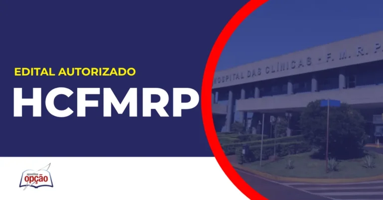Imagem com fundo azul divulgando o Concurso HCFMRP