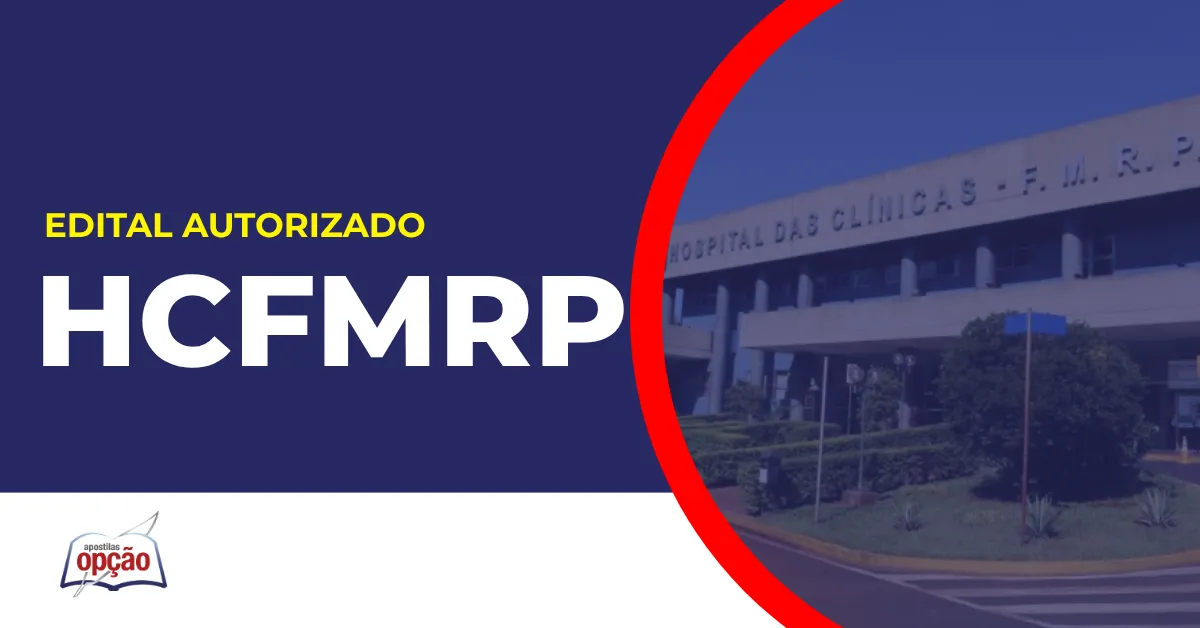 Imagem com fundo azul divulgando o Concurso HCFMRP