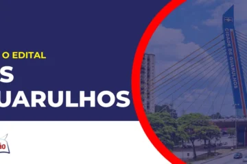 Imagem com fundo azul divulgando o Concurso ISS Guarulhos