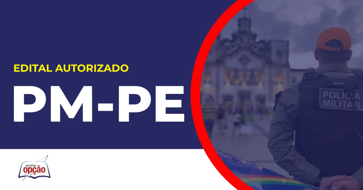 Imagem com fundo azul divulgando o Concurso PM PE 2026