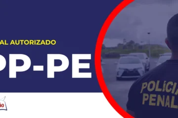 Imagem com fundo azul divulgando o Concurso Polícia Penal PE