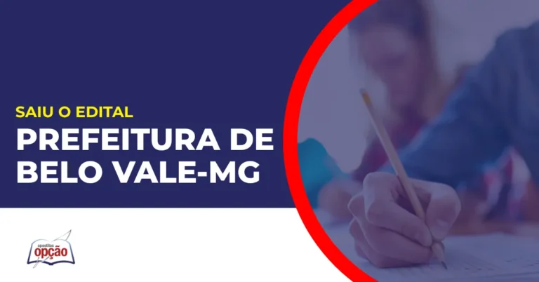 Imagem com fundo azul divulgando o Concurso Prefeitura de Belo Vale MG