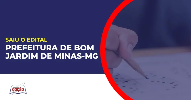 Imagem com fundo azul divulgando o Concurso Prefeitura de Bom Jardim de Minas MG