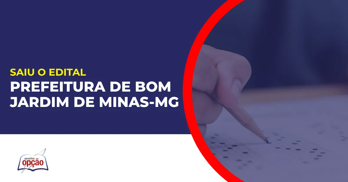Imagem com fundo azul divulgando o Concurso Prefeitura de Bom Jardim de Minas MG
