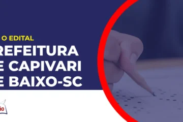 Imagem com fundo azul divulgando o Concurso Prefeitura de Capivari de Baixo SC