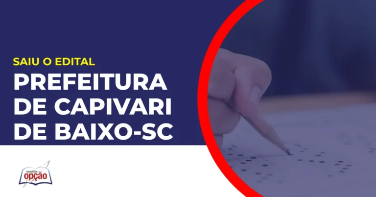 Imagem com fundo azul divulgando o Concurso Prefeitura de Capivari de Baixo SC