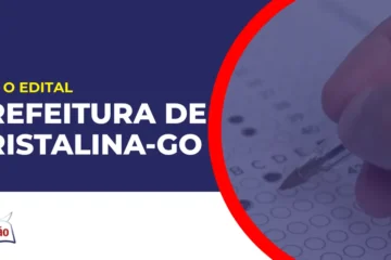 Imagem com fundo azul divulgando o Concurso Prefeitura de Cristalina GO