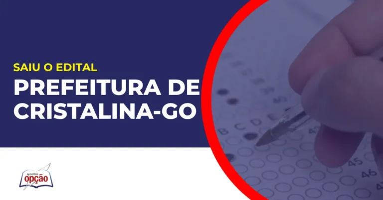 Imagem com fundo azul divulgando o Concurso Prefeitura de Cristalina GO