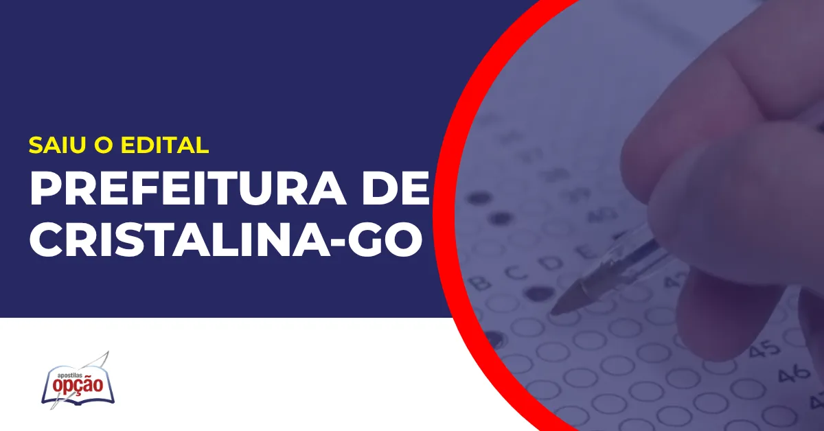 Imagem com fundo azul divulgando o Concurso Prefeitura de Cristalina GO