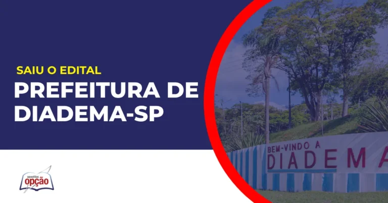Imagem com fundo azul divulgando o Concurso Prefeitura de Diadema-SP