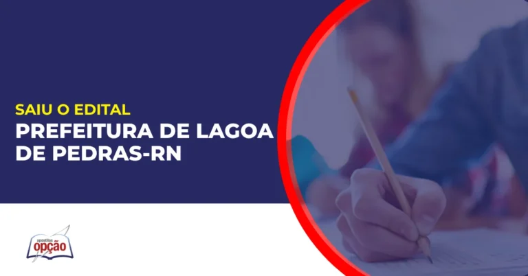 Imagem com fundo azul divulgando o Concurso Prefeitura de Lagoa de Pedras RN