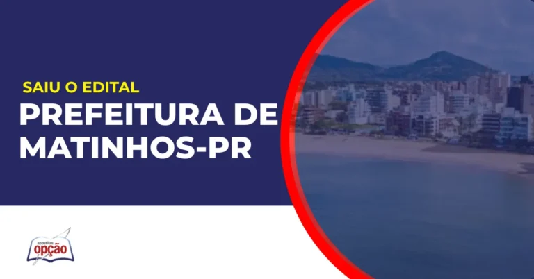 Imagem com fundo azul divulgando o Concurso Prefeitura de Matinhos PR