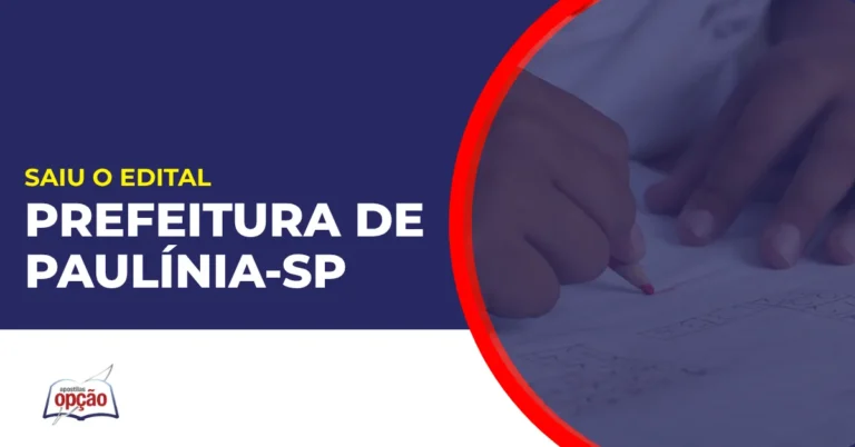 Imagem com fundo azul divulgando o Concurso Prefeitura de Paulínia SP