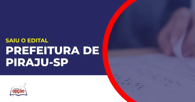 Imagem com fundo azul divulgando o Concurso Prefeitura de Piraju SP