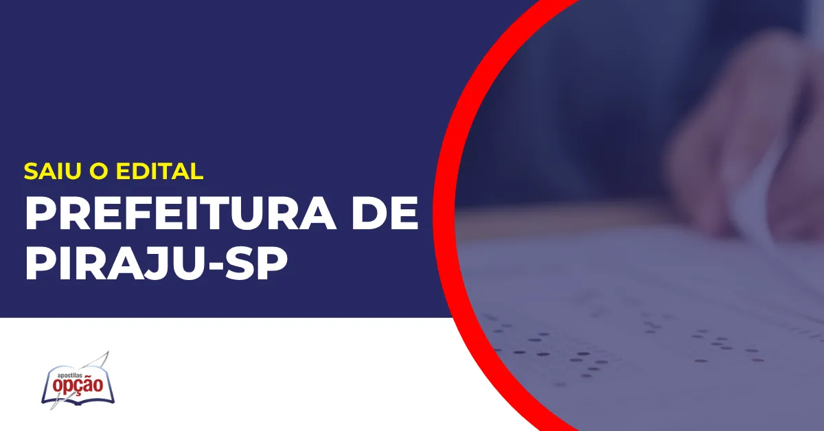 Imagem com fundo azul divulgando o Concurso Prefeitura de Piraju SP