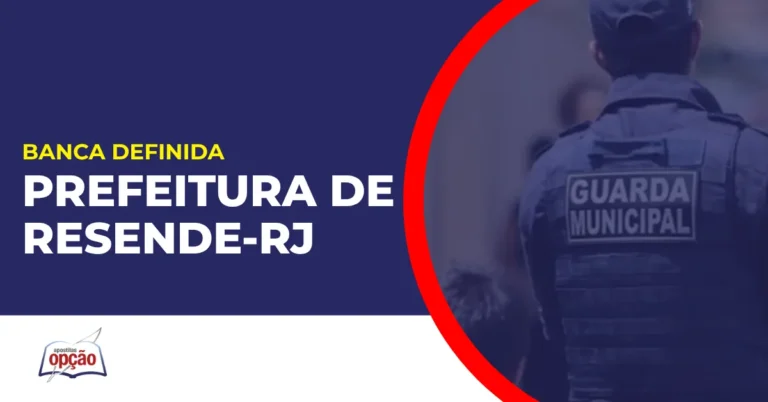 Imagem com fundo azul divulgando o Concurso Prefeitura de Resende