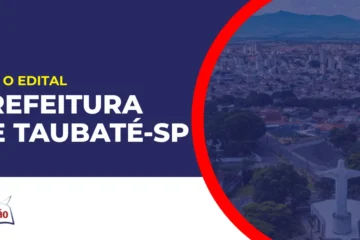 Imagem com fundo azul divulgando o Concurso Prefeitura de Taubaté-SP