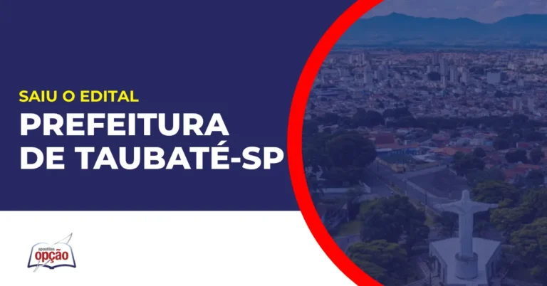 Imagem com fundo azul divulgando o Concurso Prefeitura de Taubaté-SP