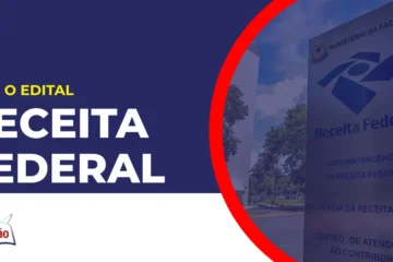 Imagem com fundo azul divulgando o Concurso Receita Federal