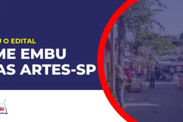 Imagem com fundo azul divulgando o Concurso SME Embu das Artes SP