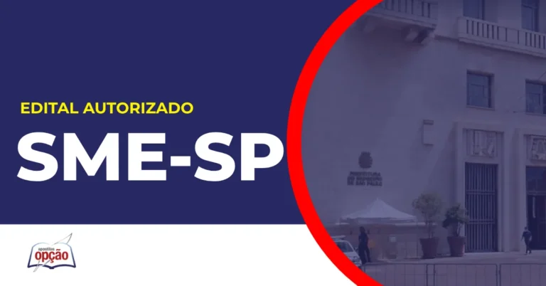 Imagem com fundo azul divulgando o Concurso SME SP