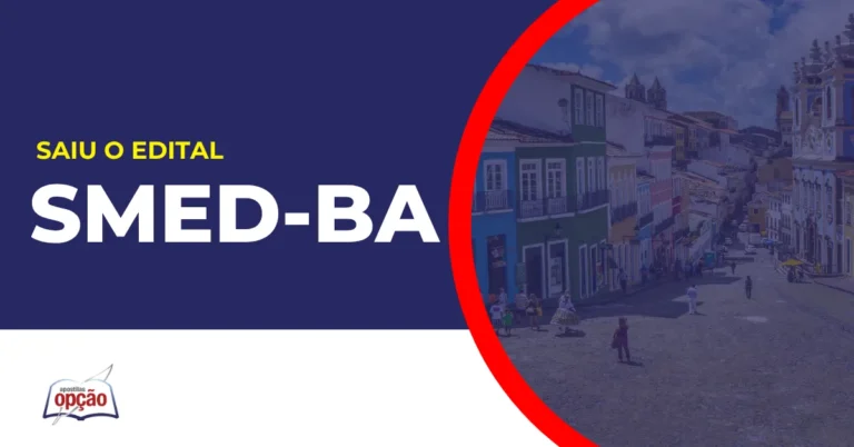 Imagem com fundo azul divulgando o Concurso SMED Salvador BA
