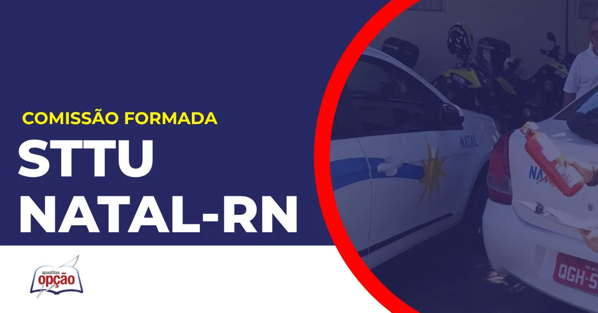 Imagem com fundo azul divulgando o Concurso STTU Natal RN