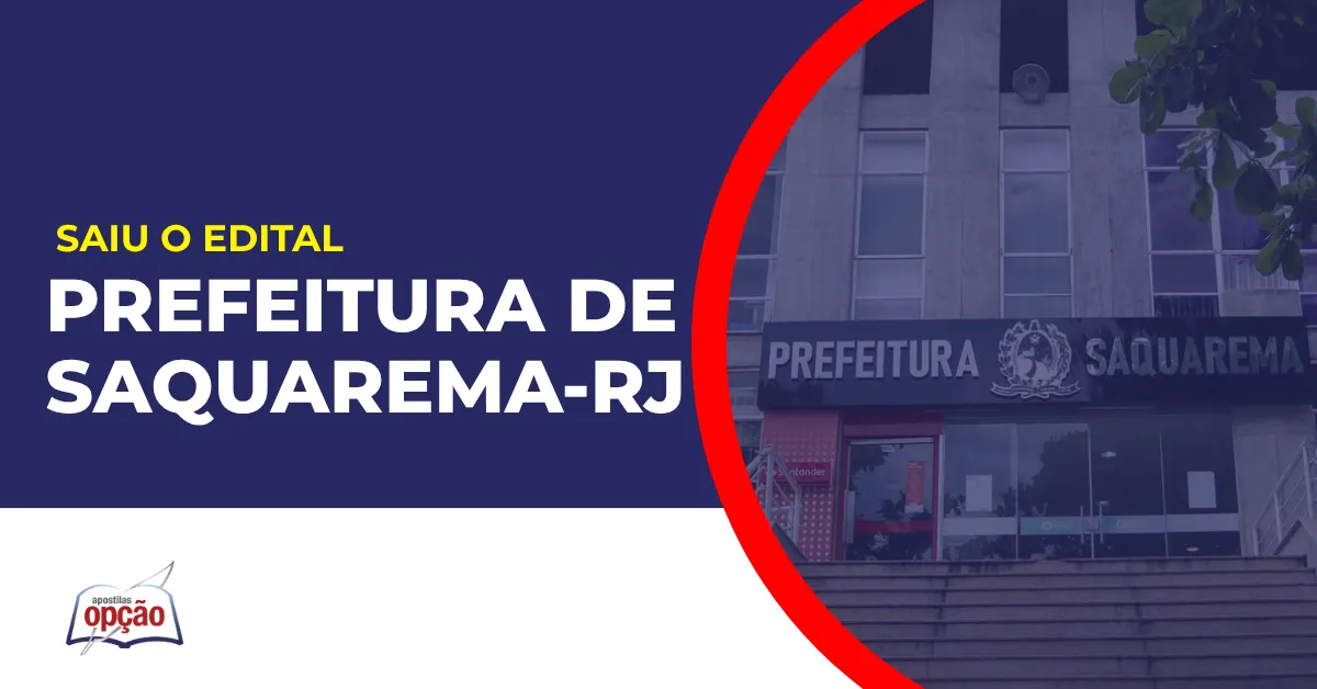 Imagem com fundo azul divulgando o Concurso Saquarema RJ