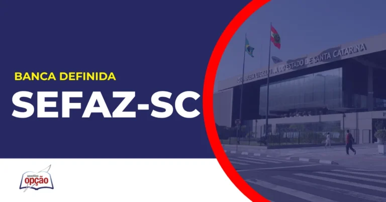 Imagem com fundo azul divulgando o Concurso Sefaz SC
