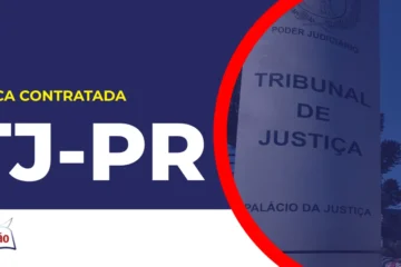 Imagem com fundo azul divulgando o Concurso TJ PR