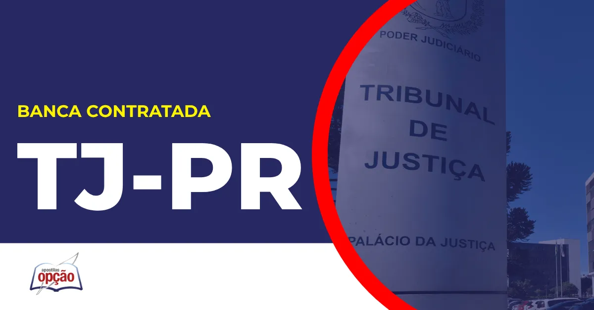 Imagem com fundo azul divulgando o Concurso TJ PR