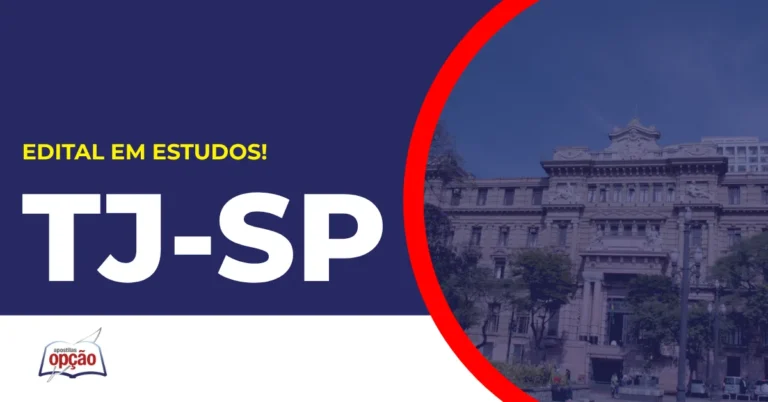 Imagem com fundo azul divulgando o Concurso TJ SP