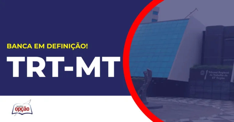 Imagem com fundo azul divulgando o Concurso TRT MT 2026